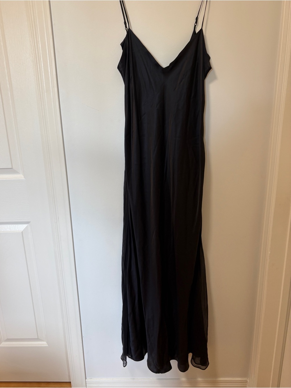 Vintage Y2K Black 100% Silk Slip Dress Sheer Maxi Goth Fairycore Dress L - Picture 2 of 15